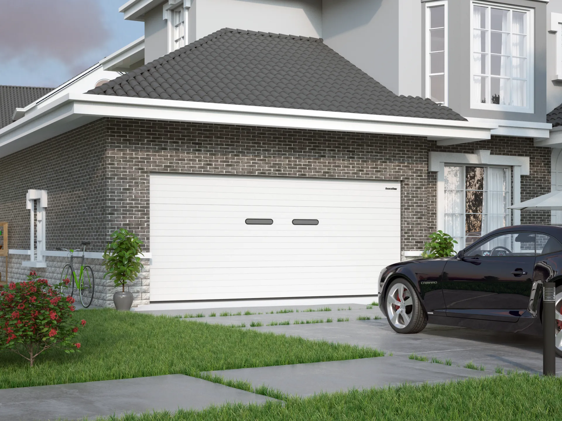 Sectional garage sectional doors made of single-layer panels with torsion mechanism RSD02-SLP
